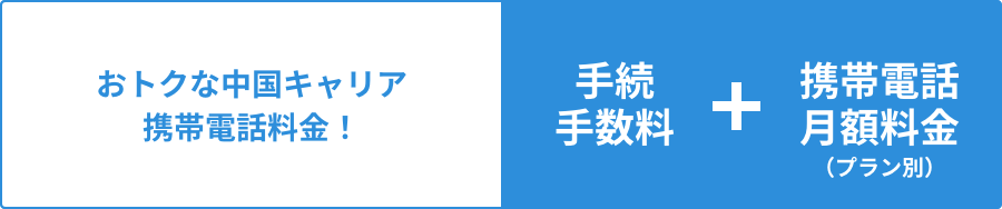 おトクな中国キャリア携帯電話料金！手続手数料＋携帯電話月額料金（プラン別）